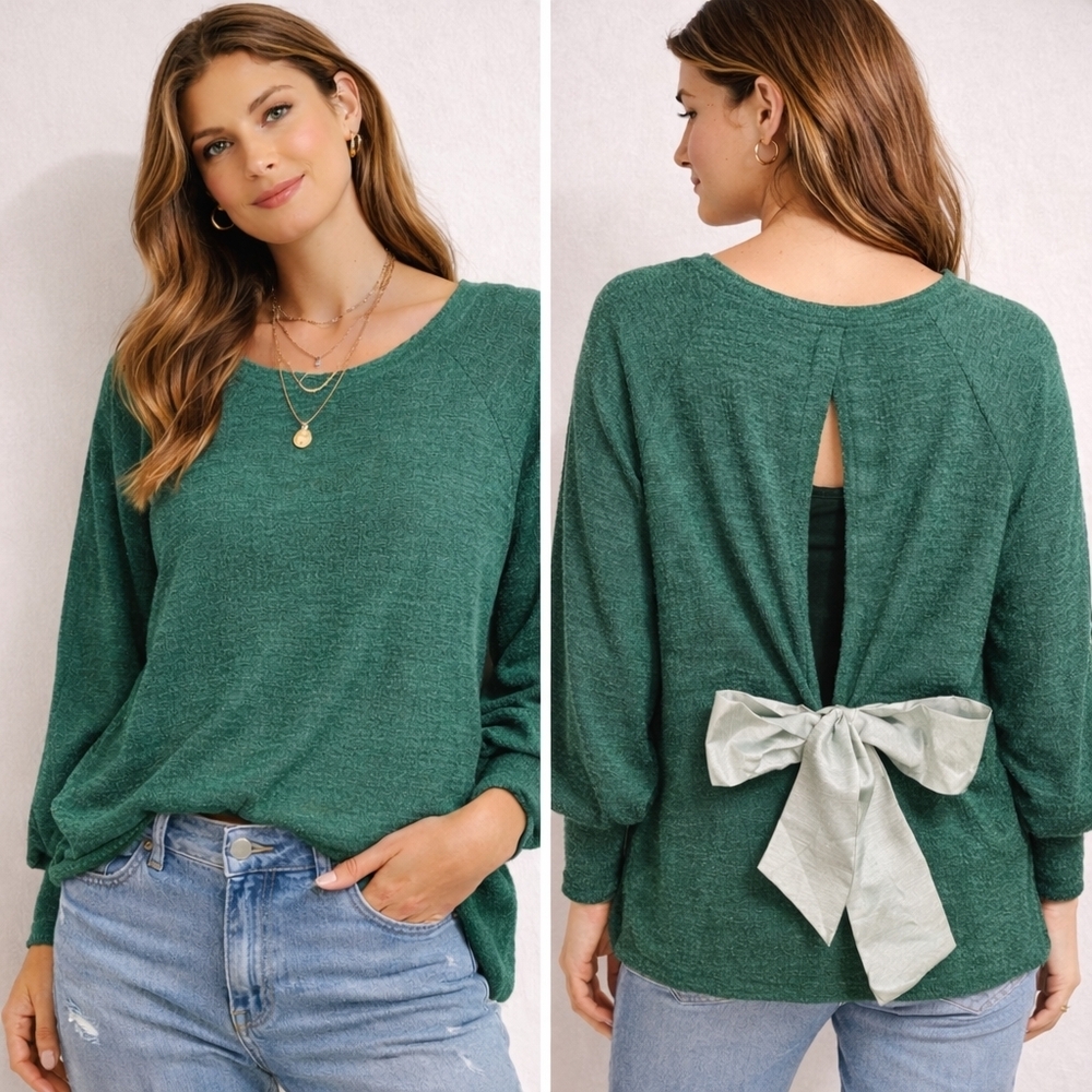 Women's Anthropologie 2X Bow Back Sweater Romantic Minimalist Soft Glam